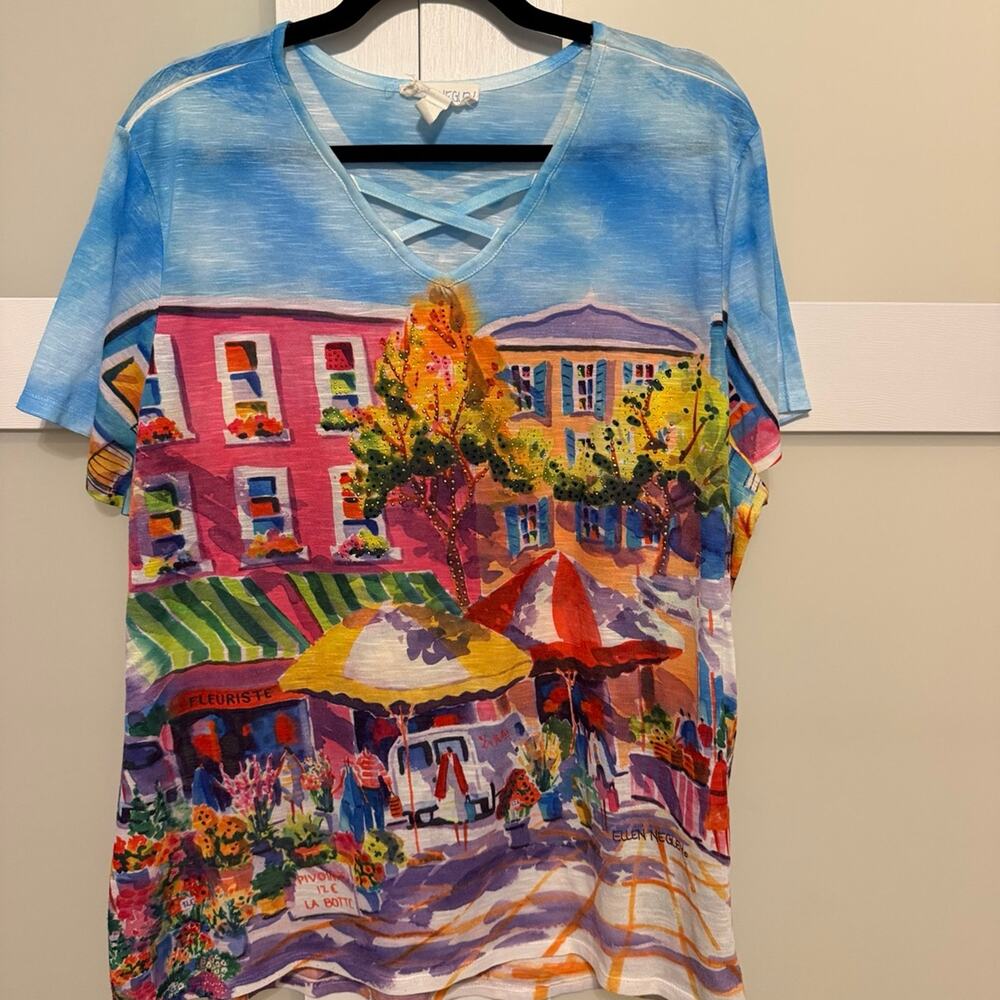 Ellen Negley Artistic Market Scene Top – Women’s XXL